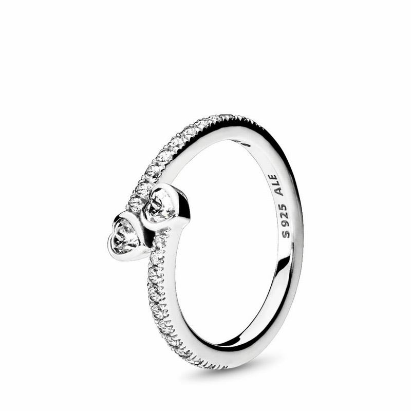 Pandora Two Sparkling Hearts Promise Ring - Sterling Silver/Cubic Zirconia - Canada | IG7200SY